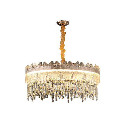 Golden Lotus Leaf Round Crystal Chandelier - Nuvé