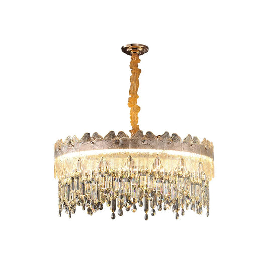 Golden Lotus Leaf Round Crystal Chandelier - Nuvé