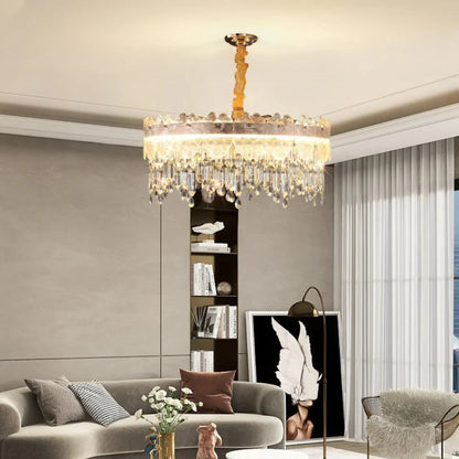 Golden Lotus Leaf Round Crystal Chandelier - Nuvé