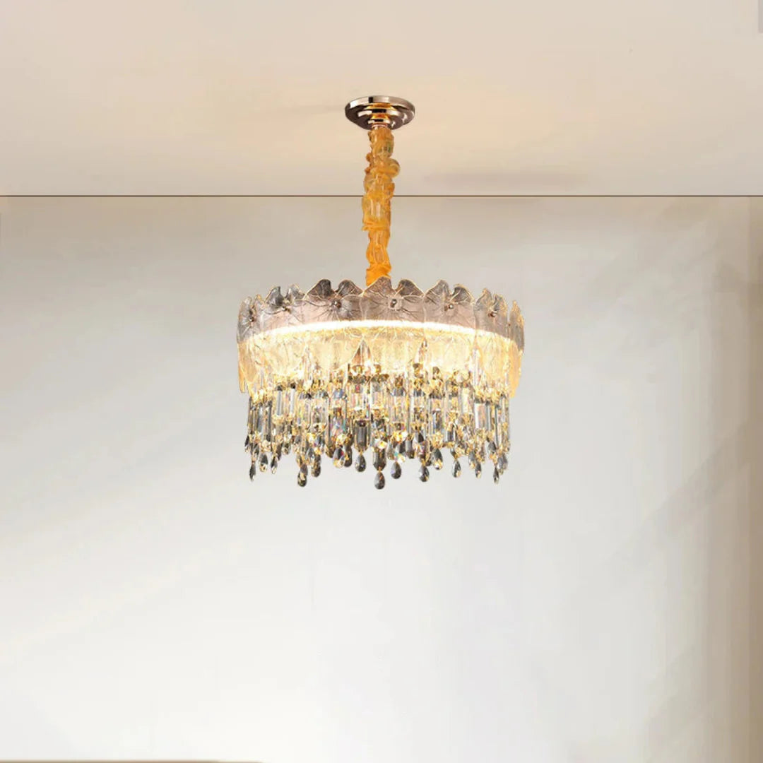 Golden Lotus Leaf Round Crystal Chandelier - Nuvé
