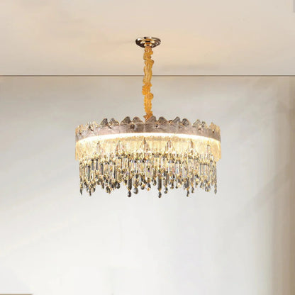 Golden Lotus Leaf Round Crystal Chandelier - Nuvé