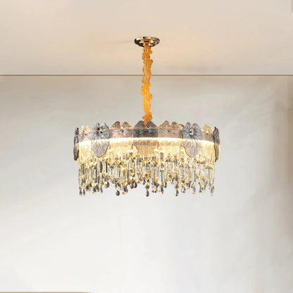 Golden Lotus Leaf Round Crystal Chandelier - Nuvé