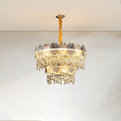Golden Lotus Leaf Round Crystal Chandelier - Nuvé
