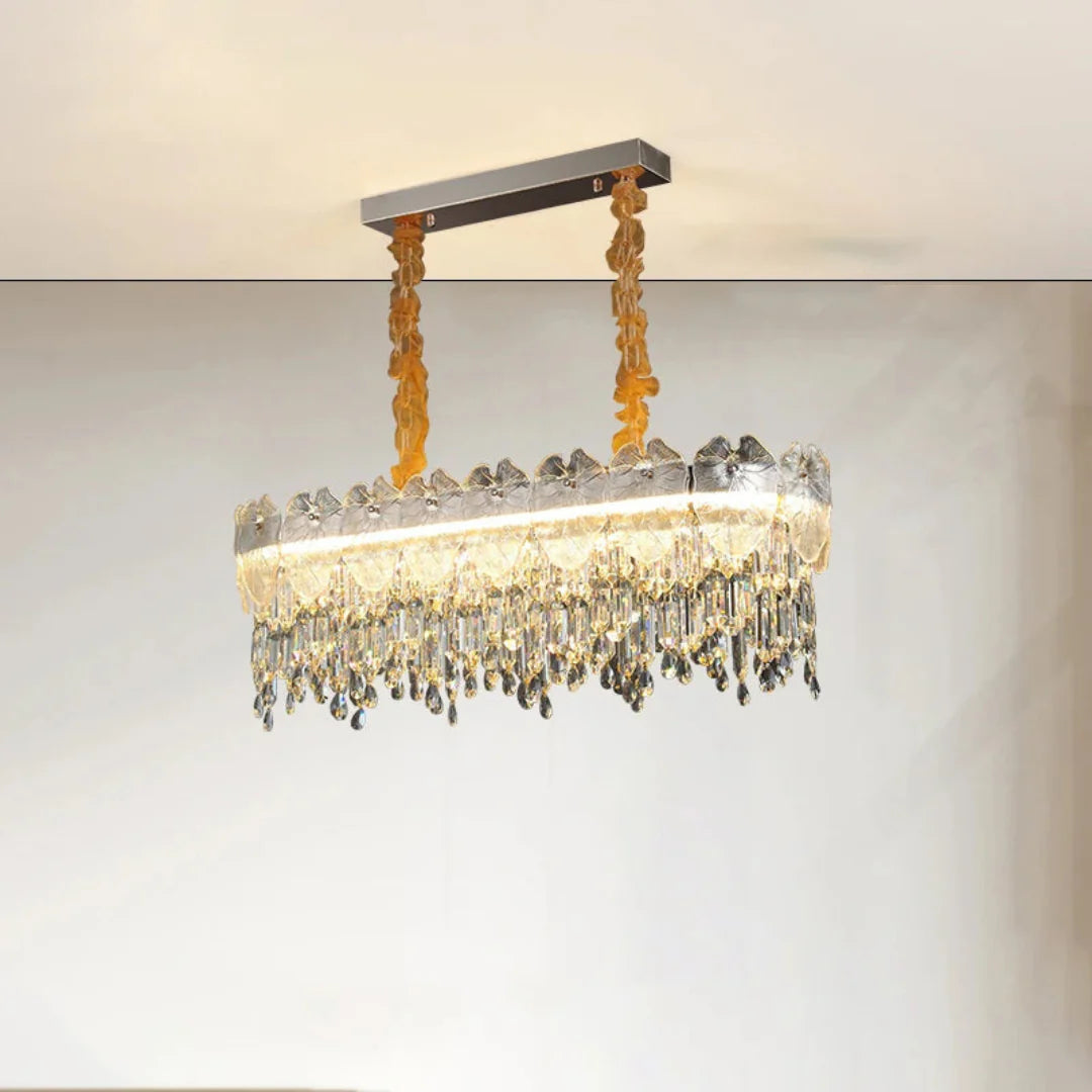 Golden Lotus Leaf Round Crystal Chandelier - Nuvé
