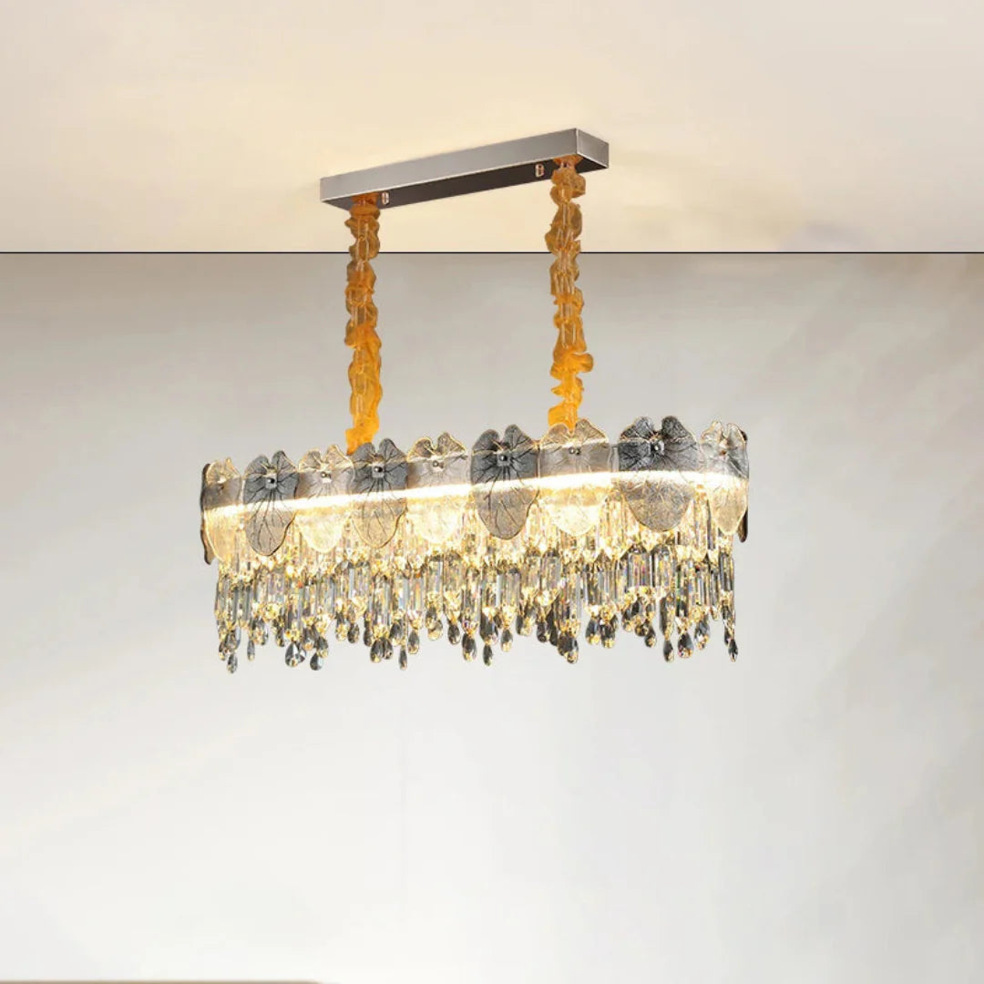 Golden Lotus Leaf Round Crystal Chandelier - Nuvé