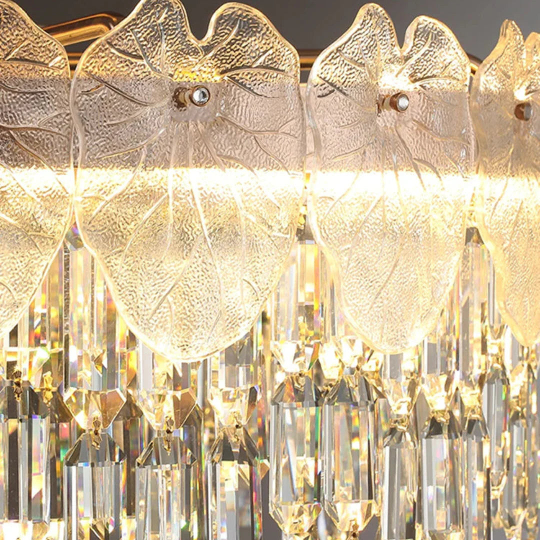 Golden Lotus Leaf Round Crystal Chandelier - Nuvé