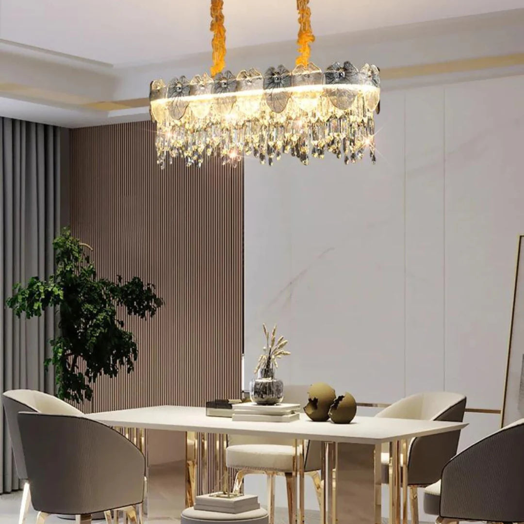 Golden Lotus Leaf Round Crystal Chandelier - Nuvé