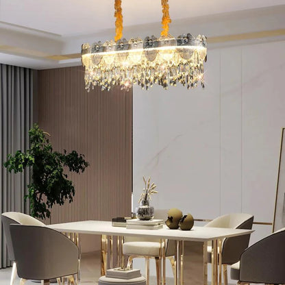 Golden Lotus Leaf Round Crystal Chandelier - Nuvé