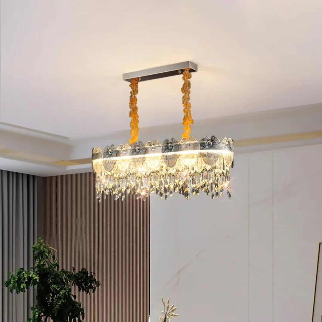 Golden Lotus Leaf Round Crystal Chandelier - Nuvé