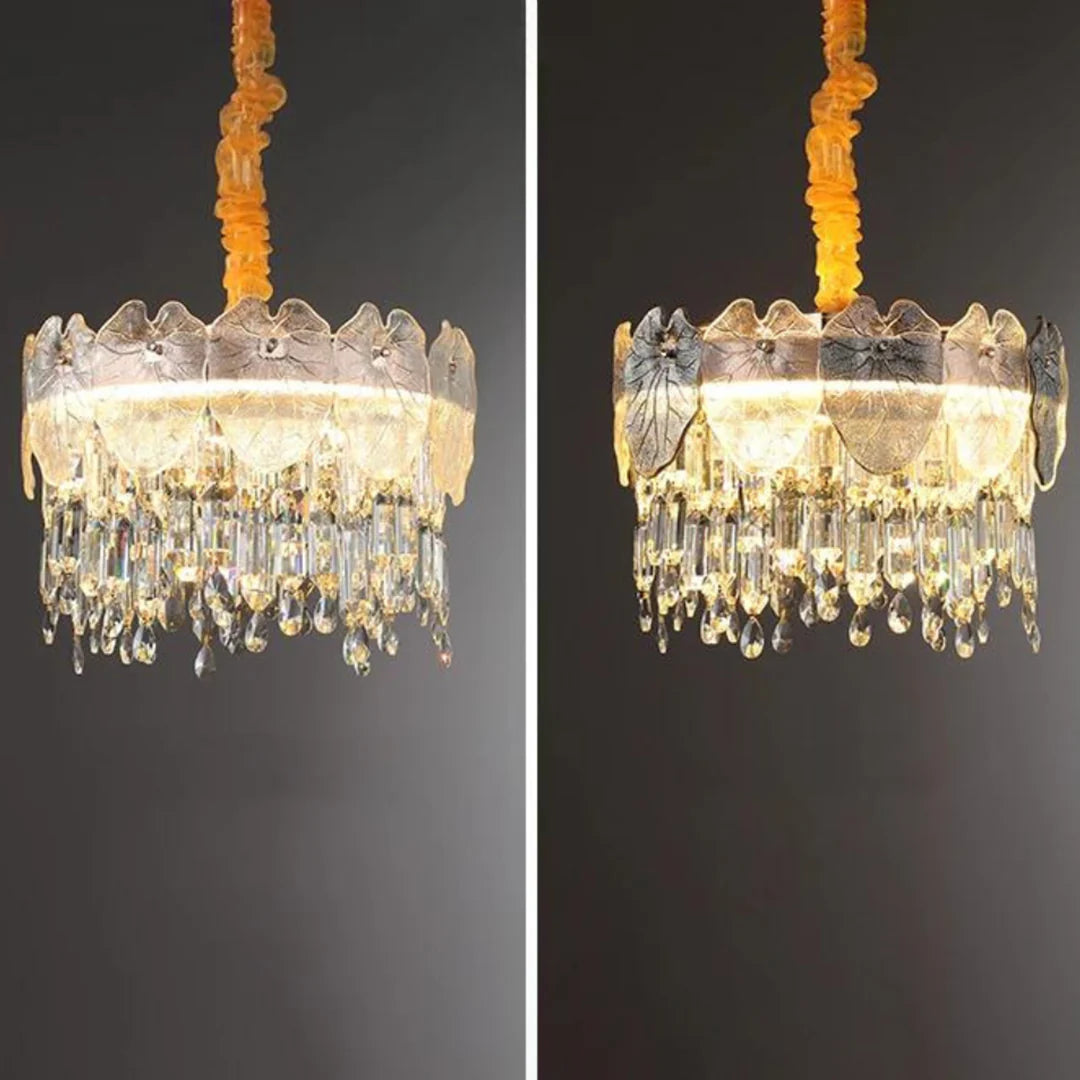 Golden Lotus Leaf Round Crystal Chandelier - Nuvé