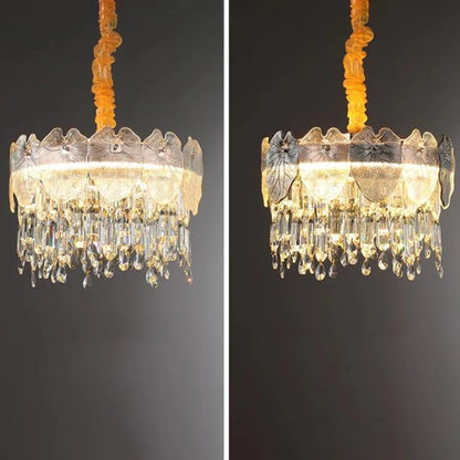 Golden Lotus Leaf Round Crystal Chandelier - Nuvé