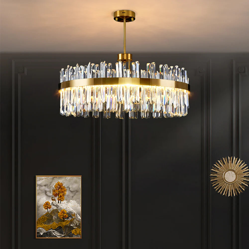 Golden Round Crystal Chandelier - Nuvé