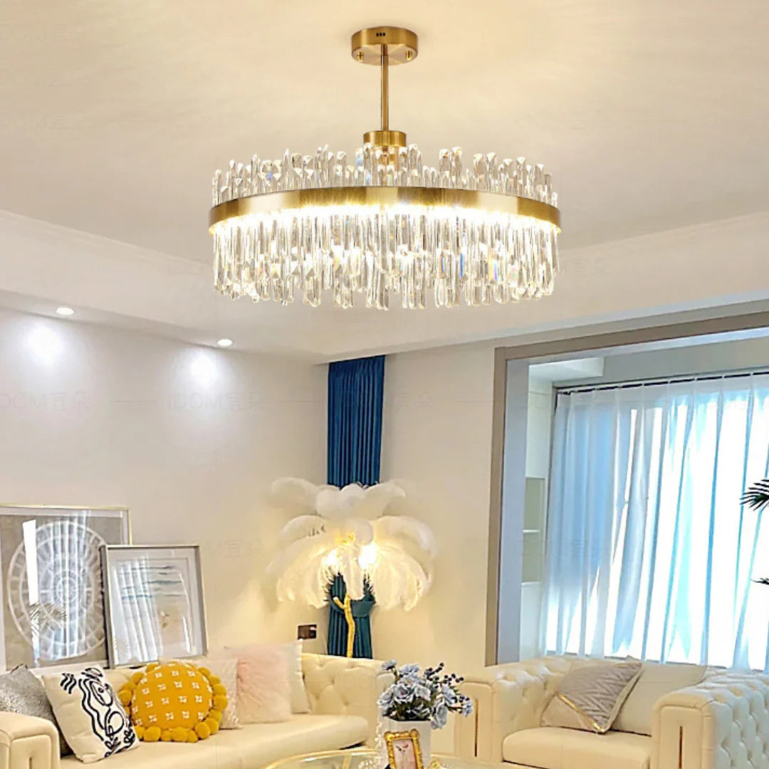 Golden Round Crystal Chandelier - Nuvé