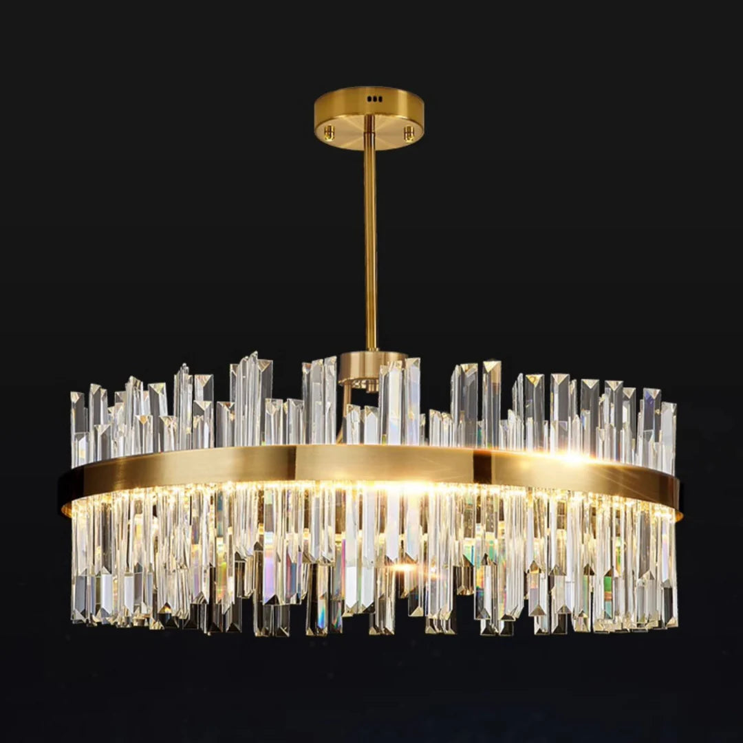 Golden Round Crystal Chandelier - Nuvé