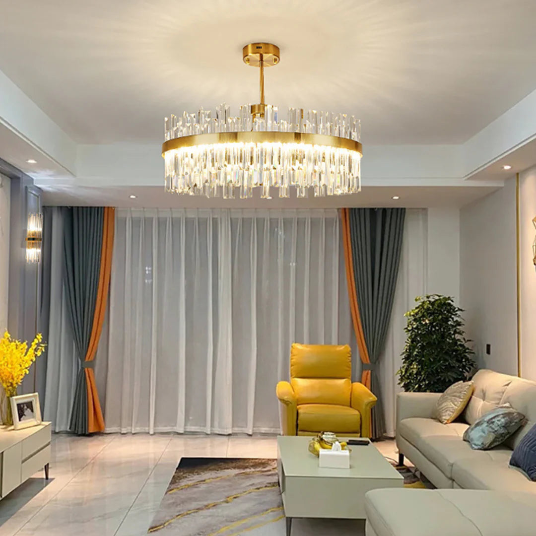 Golden Round Crystal Chandelier - Nuvé