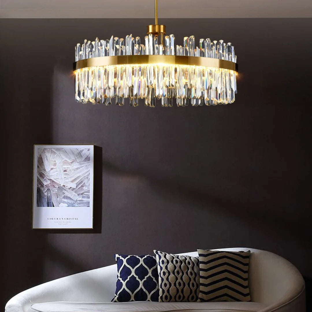 Golden Round Crystal Chandelier - Nuvé