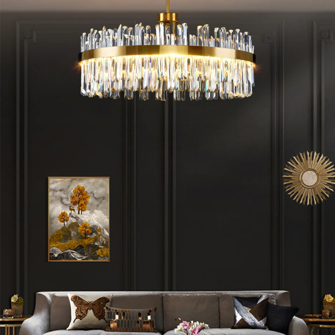 Golden Round Crystal Chandelier - Nuvé