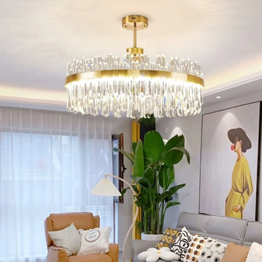 Golden Round Crystal Chandelier - Nuvé