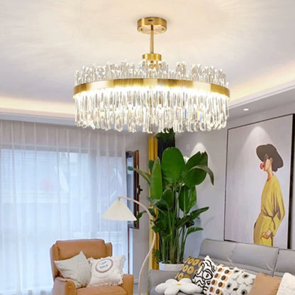 Golden Round Crystal Chandelier - Nuvé
