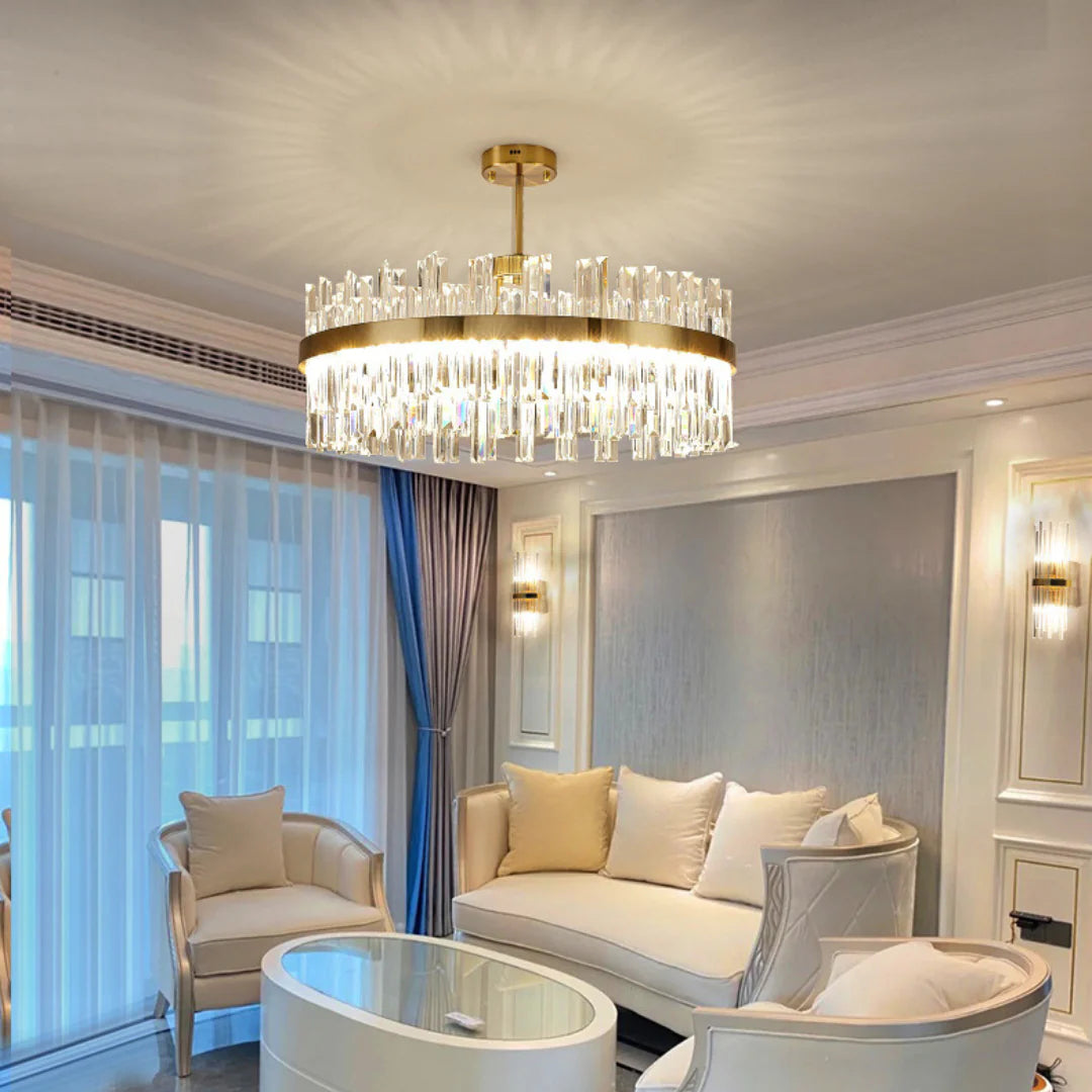 Golden Round Crystal Chandelier - Nuvé