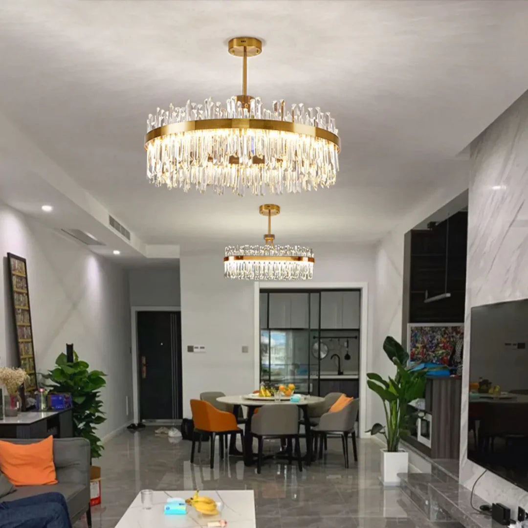 Golden Round Crystal Chandelier - Nuvé