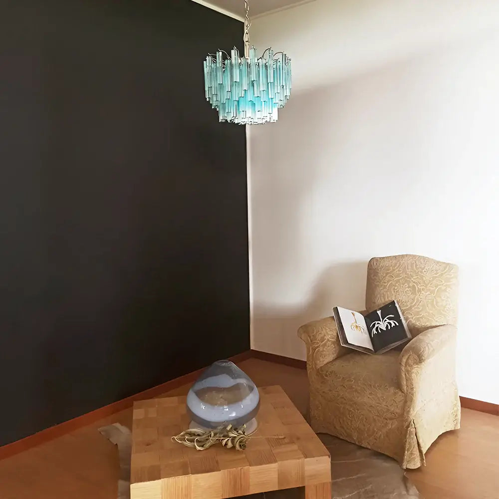 Gorgeous Murano Quadriedri Prisms Blue Chandelier - Nuvé