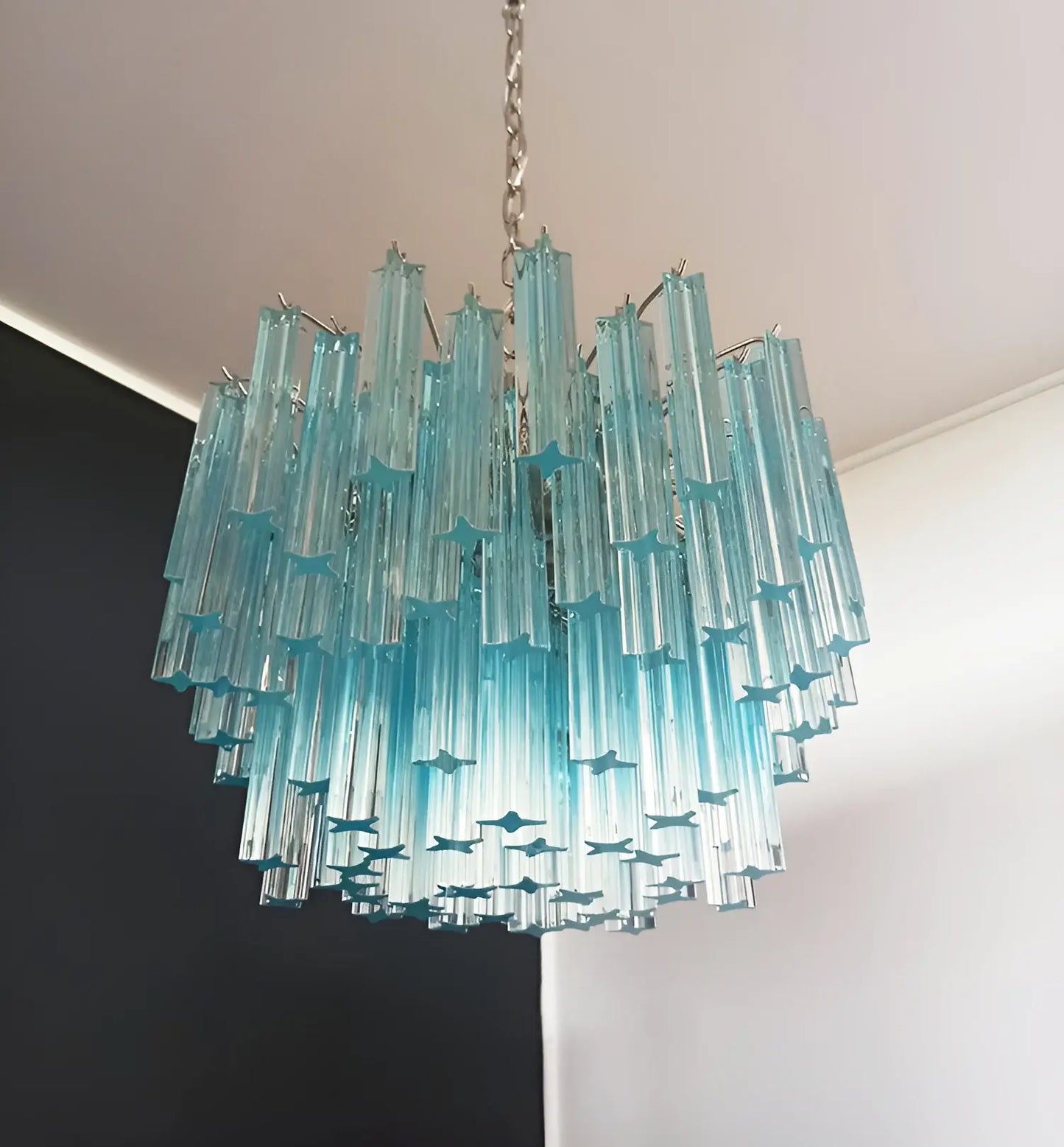 Gorgeous Murano Quadriedri Prisms Blue Chandelier - Nuvé