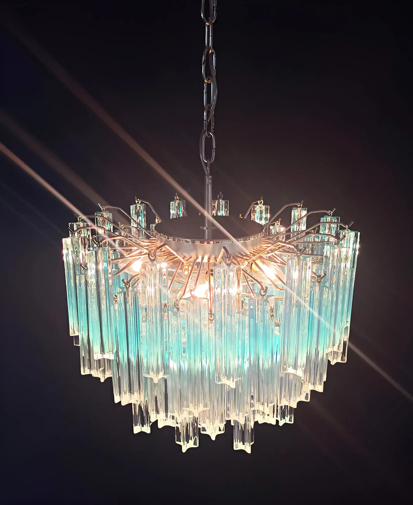 Gorgeous Murano Quadriedri Prisms Blue Chandelier - Nuvé