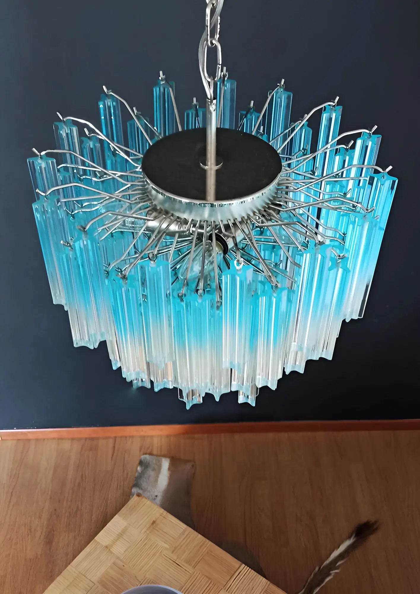 Gorgeous Murano Quadriedri Prisms Blue Chandelier - Nuvé
