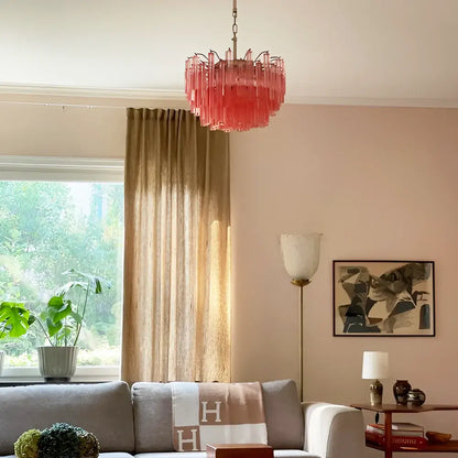 Gorgeous Murano Quadriedri Prisms Pink Chandelier - Nuvé