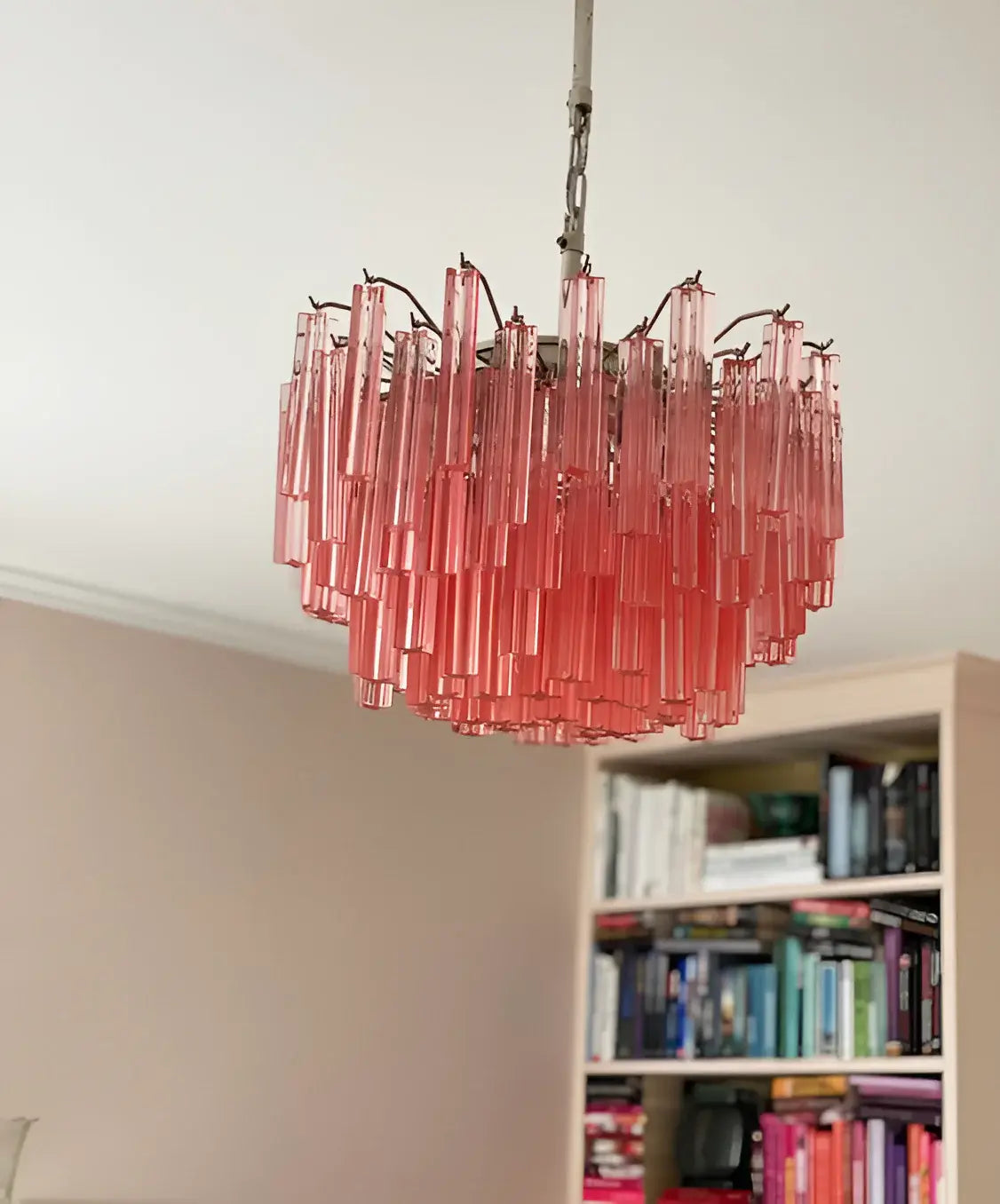 Gorgeous Murano Quadriedri Prisms Pink Chandelier - Nuvé