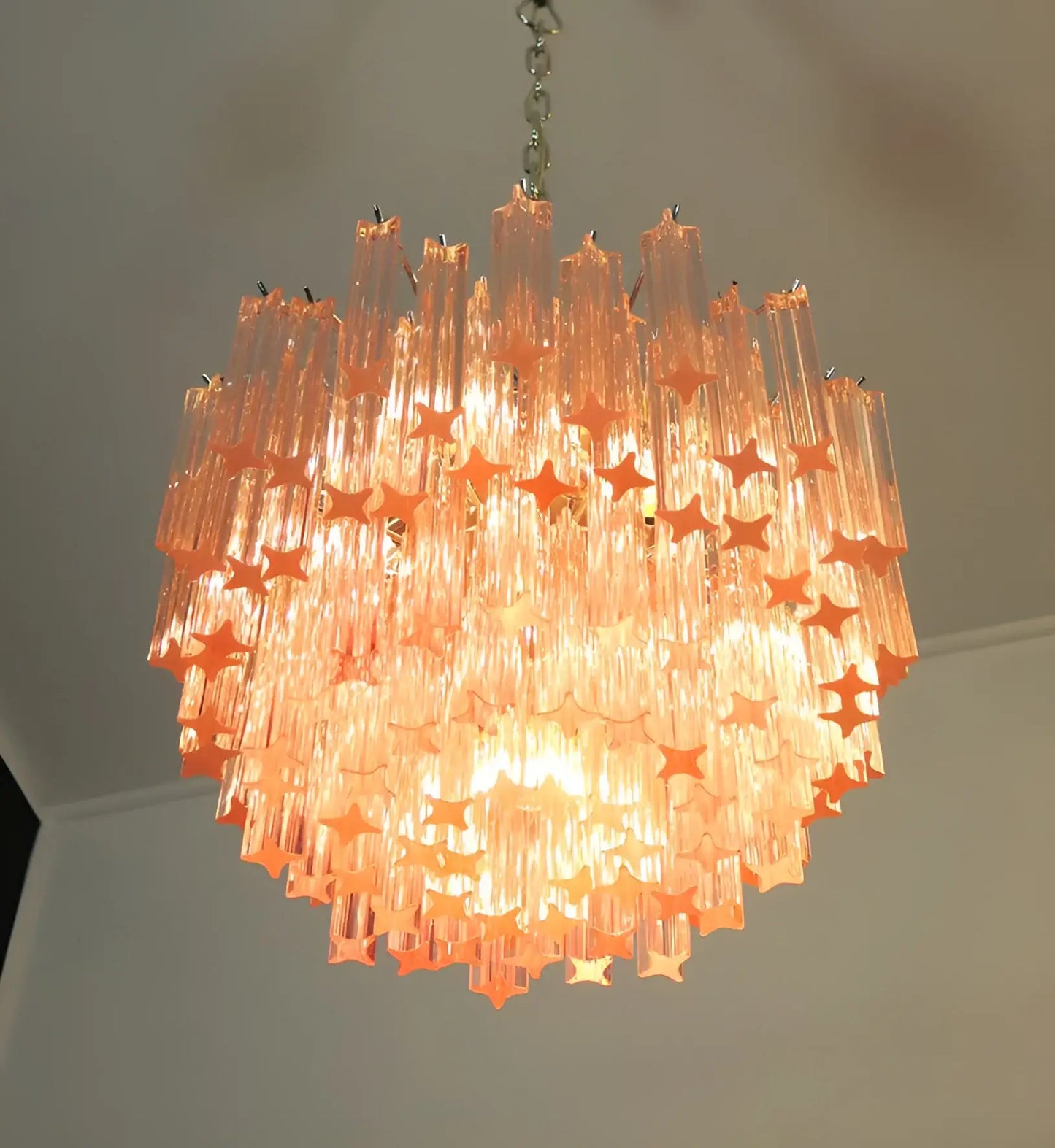 Gorgeous Murano Quadriedri Prisms Pink Chandelier - Nuvé