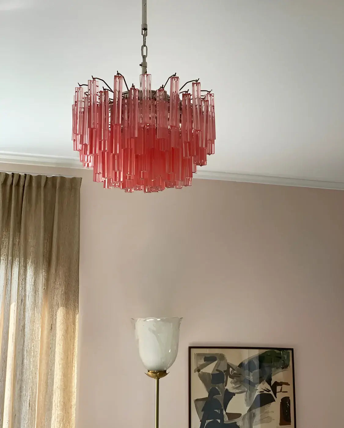 Gorgeous Murano Quadriedri Prisms Pink Chandelier - Nuvé