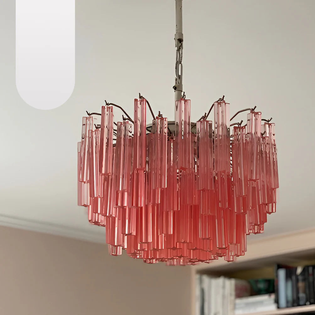 Gorgeous Murano Quadriedri Prisms Pink Chandelier - Nuvé