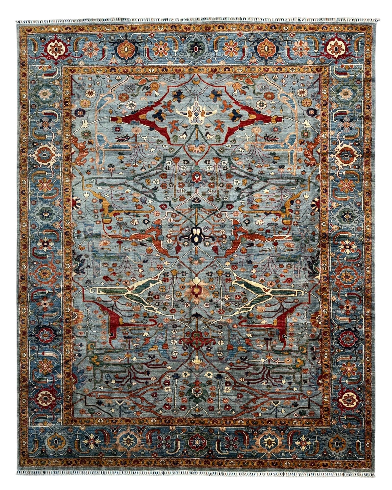 Hand-Knotted Trasitional Serapi Ghazni Wool Rug – 9’1” x 12’ – Intricate Floral Design - Nuvé