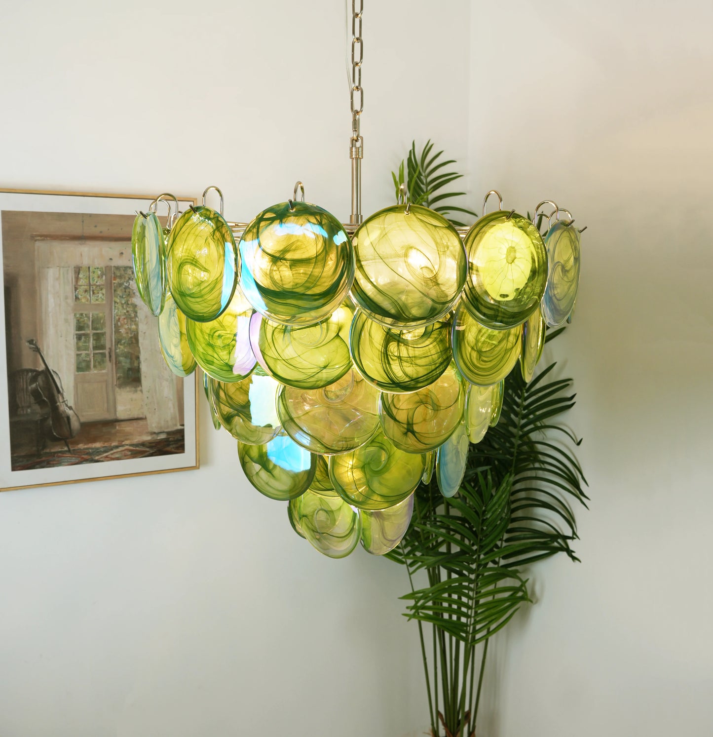 Elegant Green Murano Disc Chandelier - Nuvé