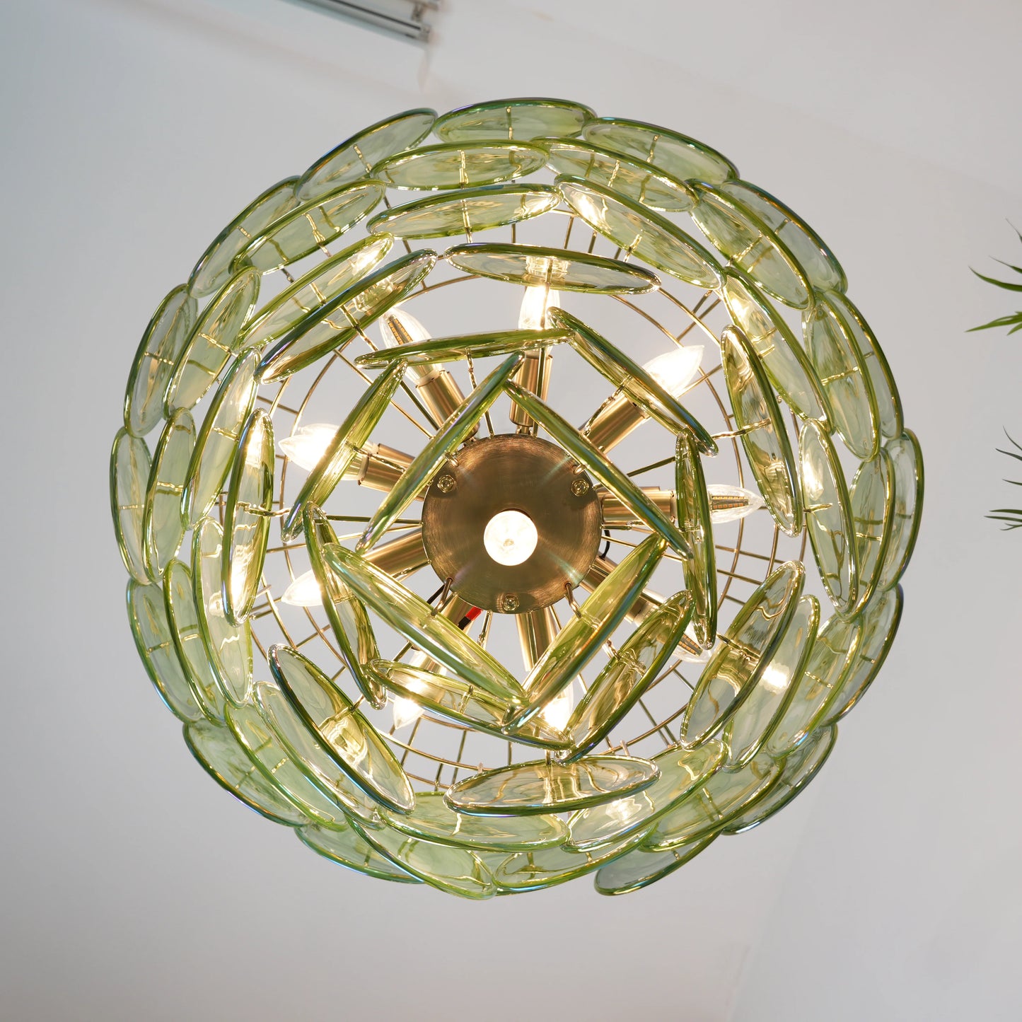 Elegant Green Murano Disc Chandelier - Nuvé