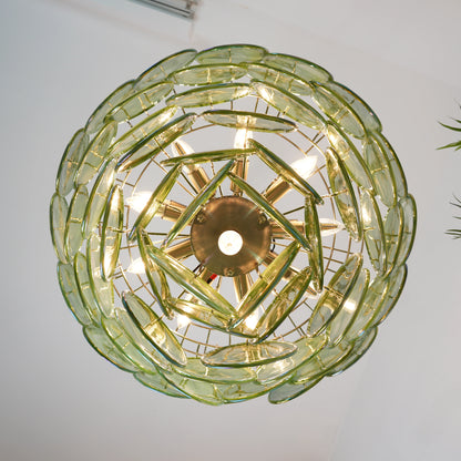 Elegant Green Murano Disc Chandelier - Nuvé