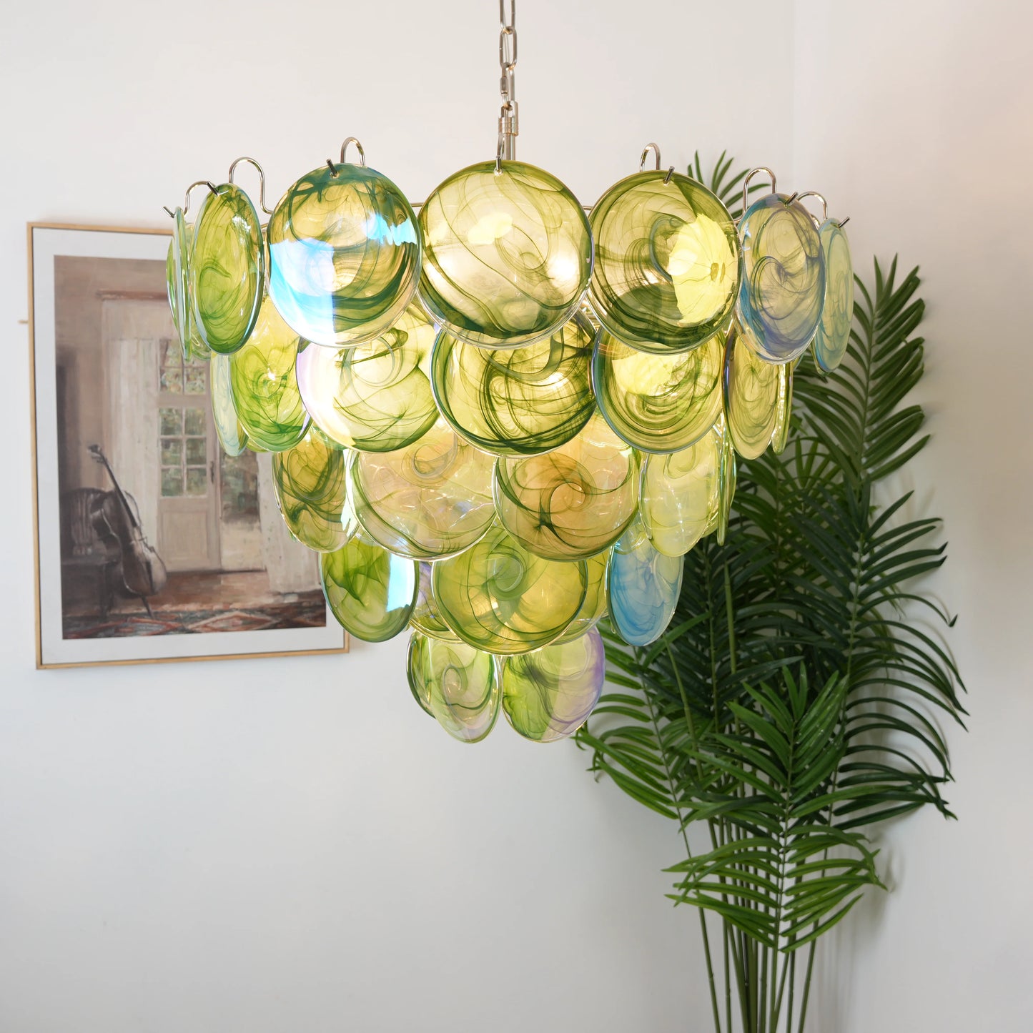 Elegant Green Murano Disc Chandelier - Nuvé
