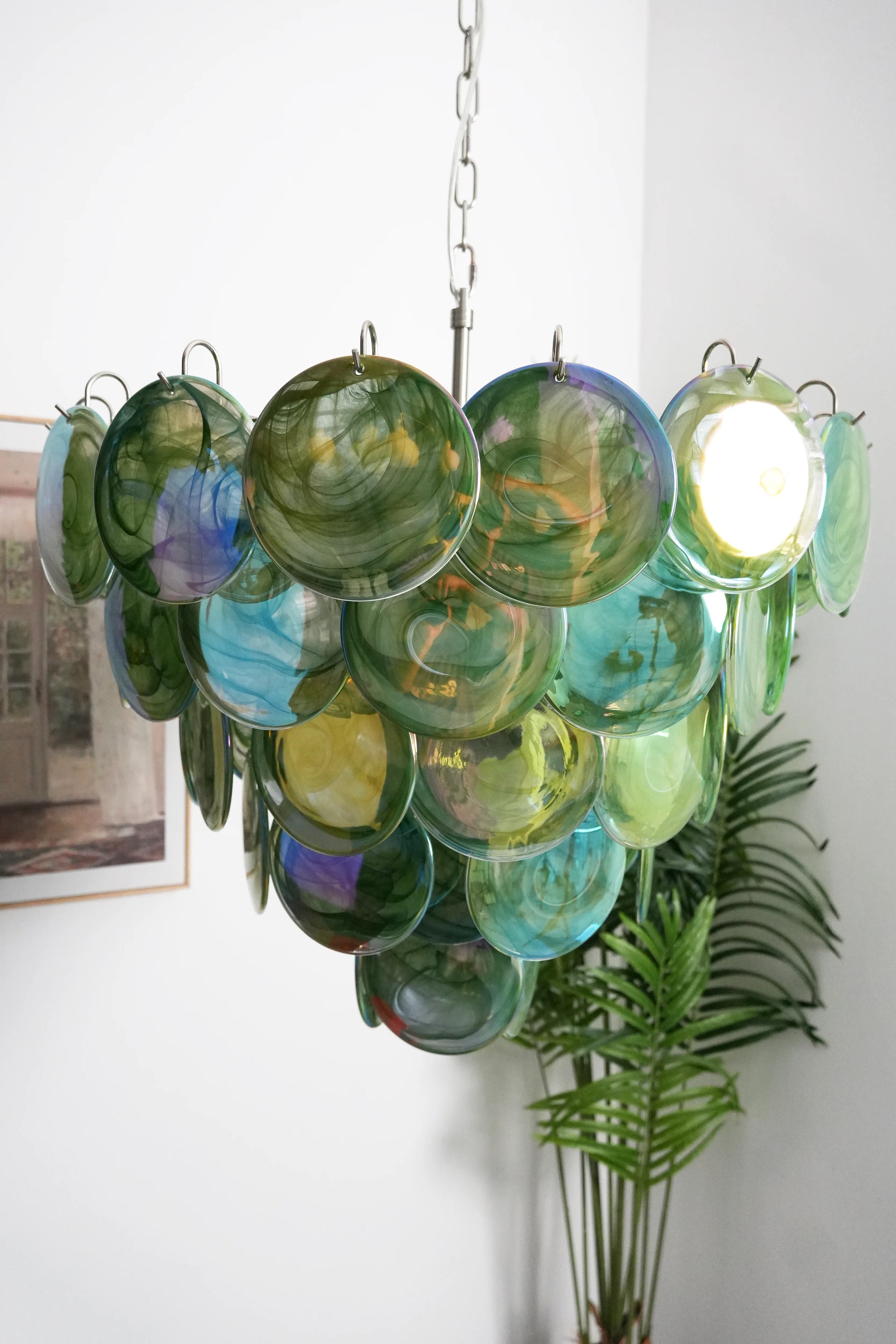 Elegant Green Murano Disc Chandelier - Nuvé