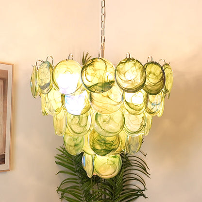 Elegant Green Murano Disc Chandelier - Nuvé