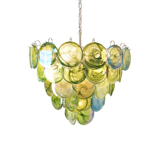 Elegant Green Murano Disc Chandelier - Nuvé