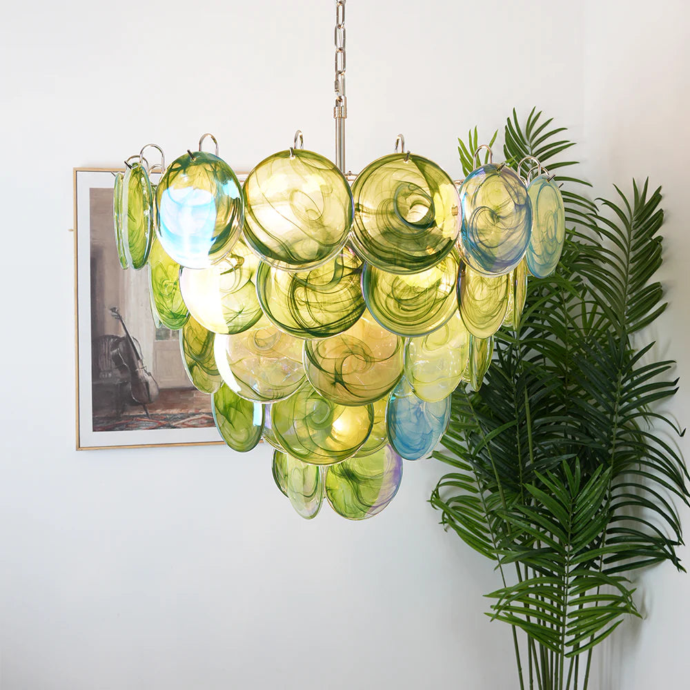 Elegant Green Murano Disc Chandelier - Nuvé