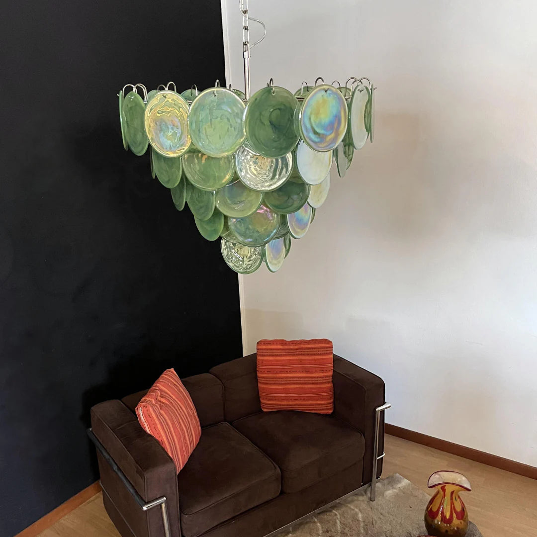 Elegant Green Murano Disc Chandelier - Nuvé