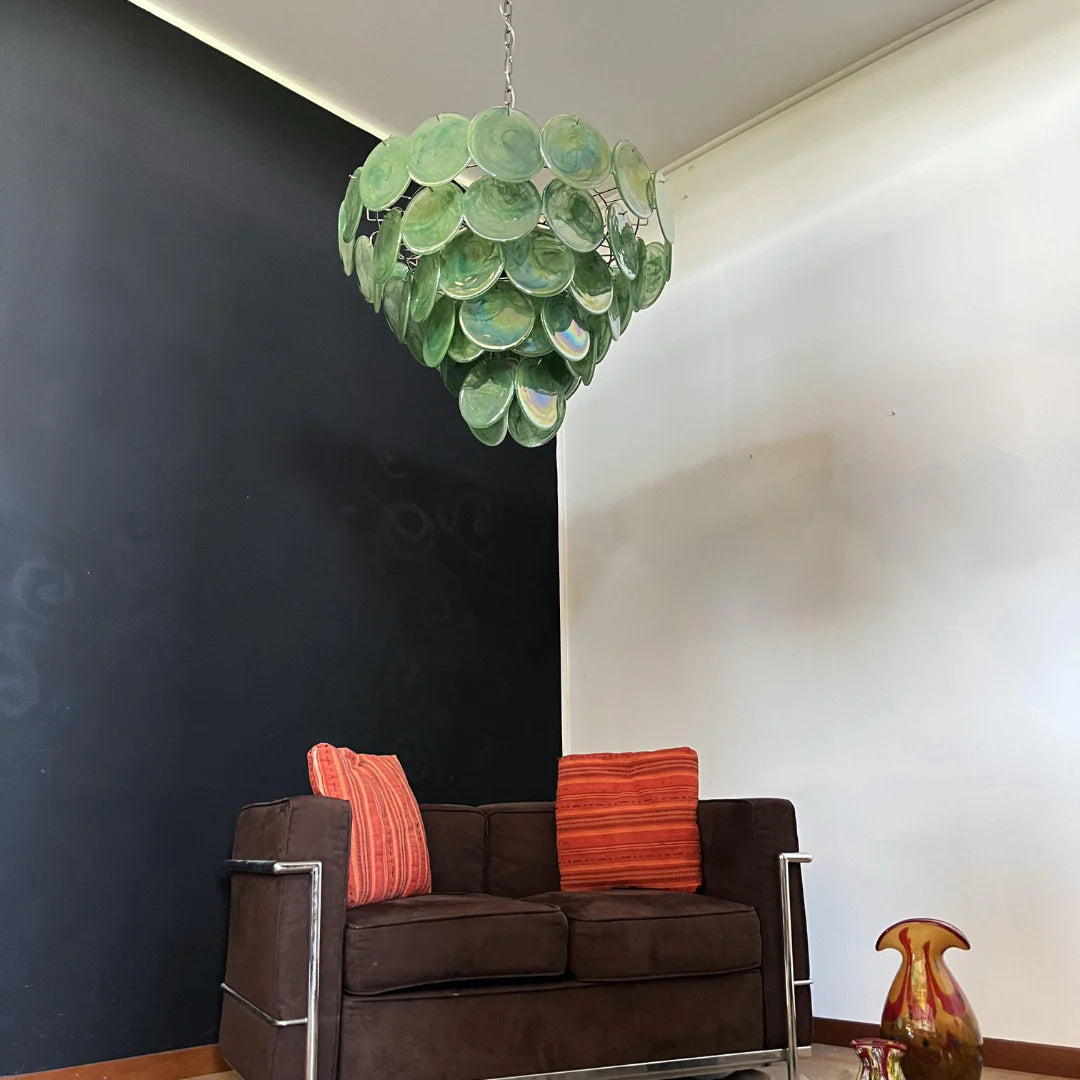Elegant Green Murano Disc Chandelier - Nuvé