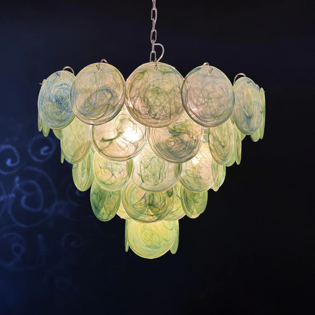 Elegant Green Murano Disc Chandelier - Nuvé