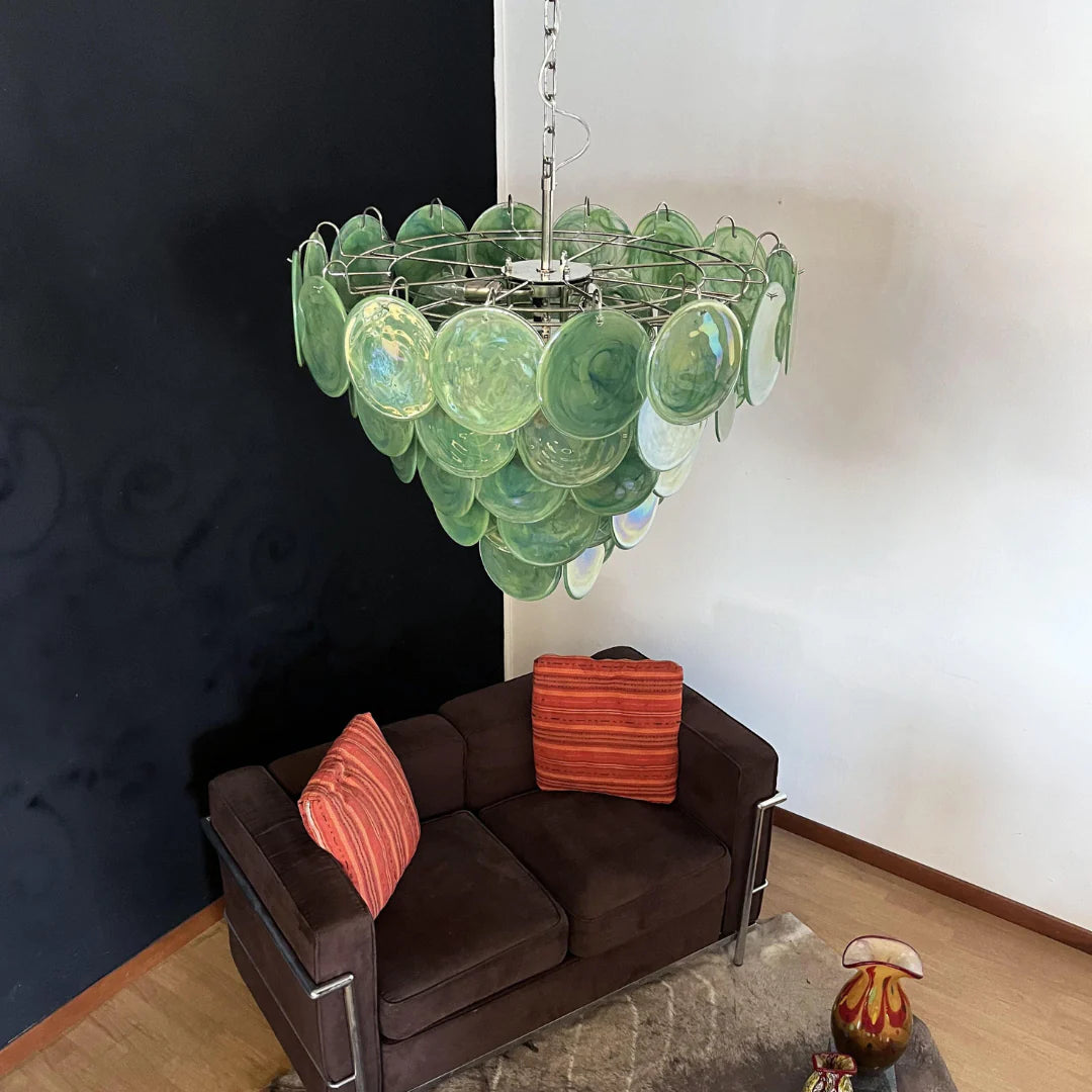 Elegant Green Murano Disc Chandelier - Nuvé