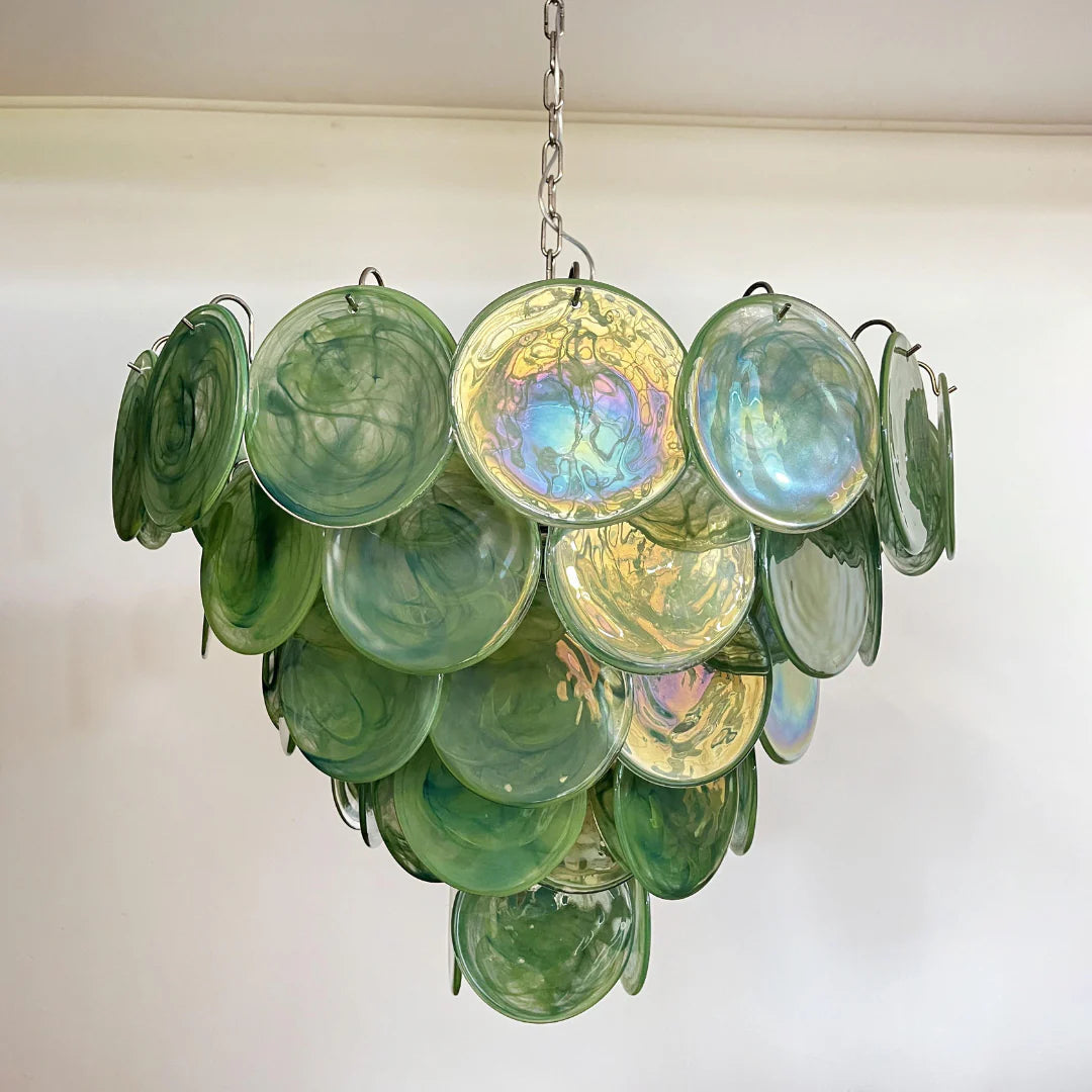 Elegant Green Murano Disc Chandelier - Nuvé