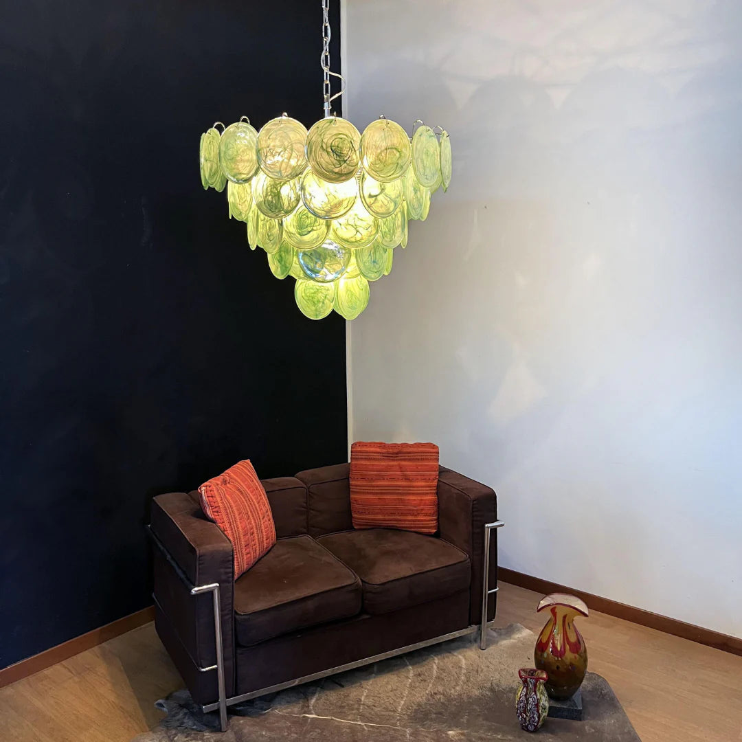 Elegant Green Murano Disc Chandelier - Nuvé