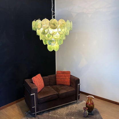 Elegant Green Murano Disc Chandelier - Nuvé